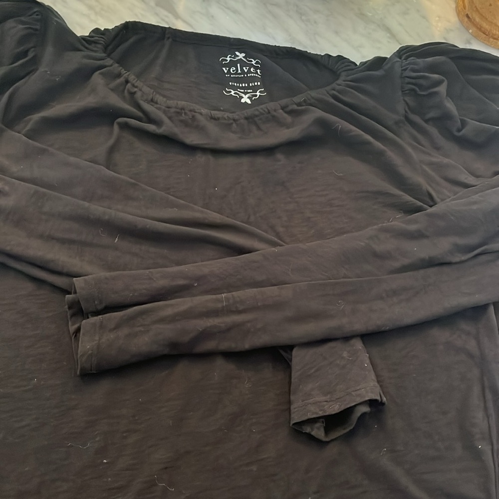 Velvet vintage slub puffy sleeve top
